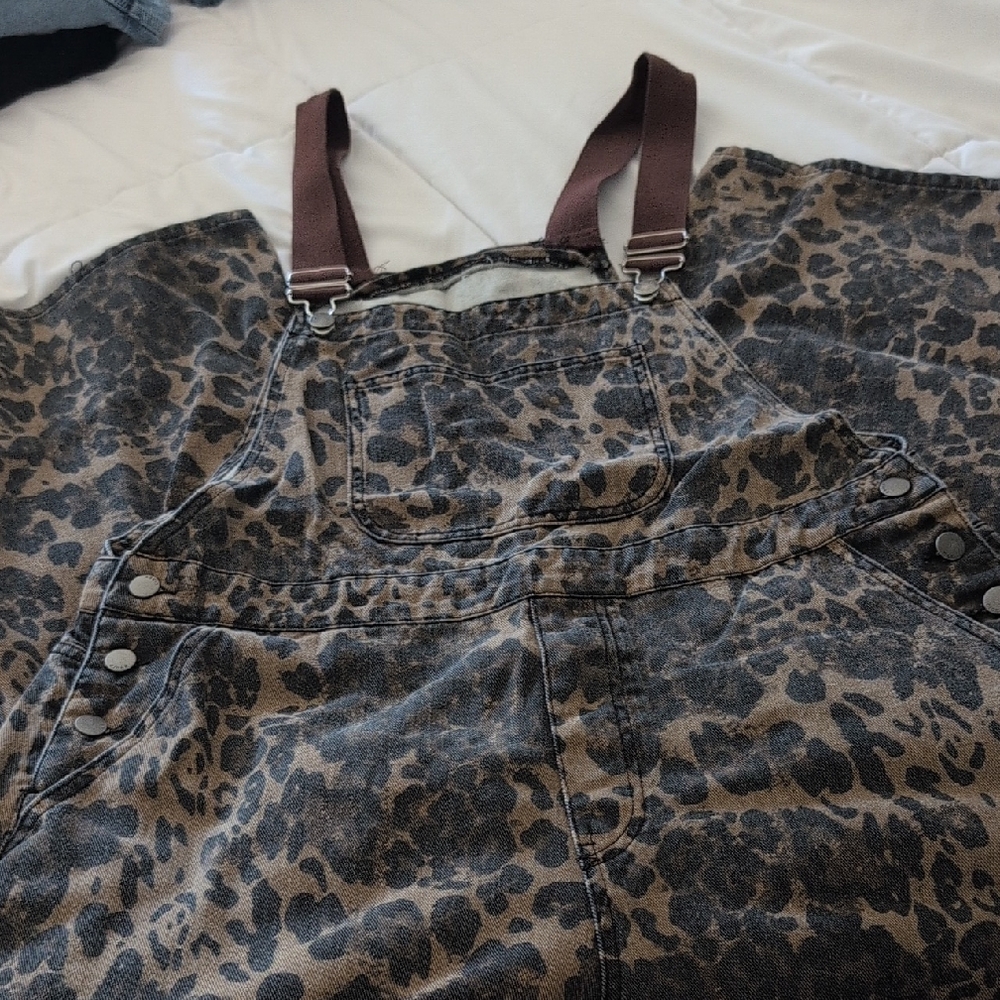 Cider Leopard Print Wide Leg Overalls in Brown and Black